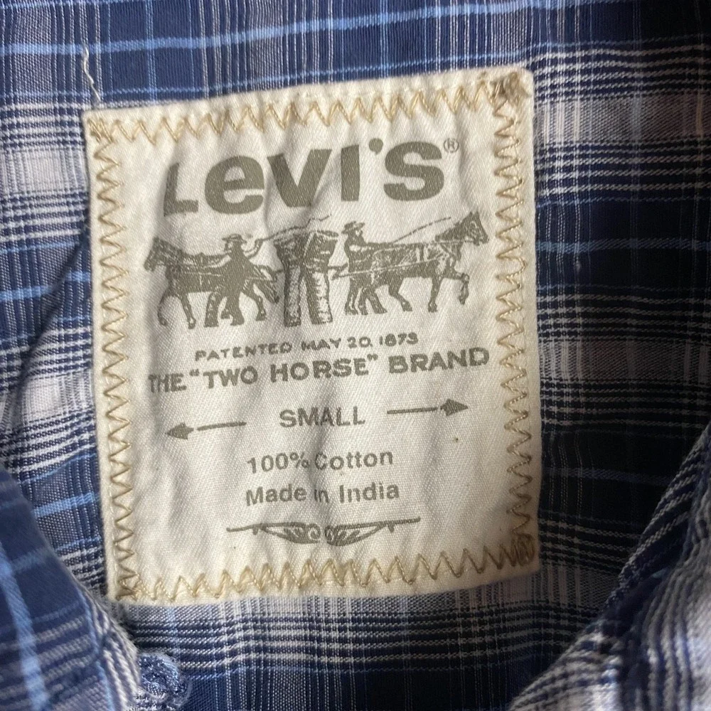 Levi's Men's Small Plaid Short Sleeve Shirt Blue 100% Cotton